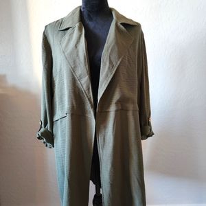 Women's lightweight solid green 3/4 sleeve Open Jacket. Size XL